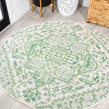 Estrella Bohemian Medallion Textured Weave Indoor/outdoor Round Rug